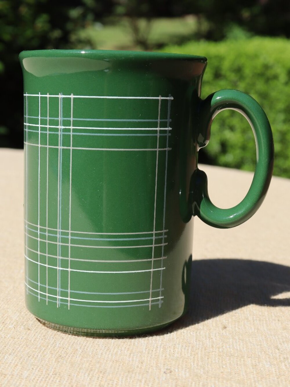 Vintage Green Ceramic Plaid Mug Made in England